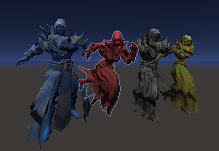 4 Wraith Avatars in different color outfits